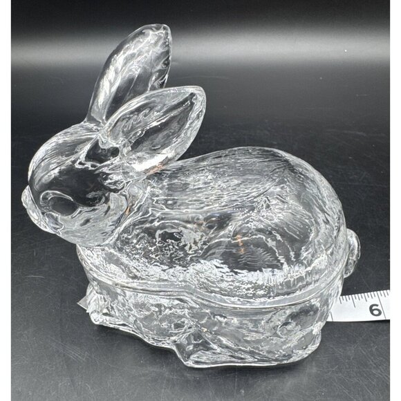 Williams Sonoma Clear Textured Glass Bunny Shaped Candy Trinket Covered Dish - Picture 10 of 10